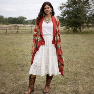 Ralph Lauren Polo Southwestern Aztec Drape Cardigan Shawl Boho Chic Sweater M/L